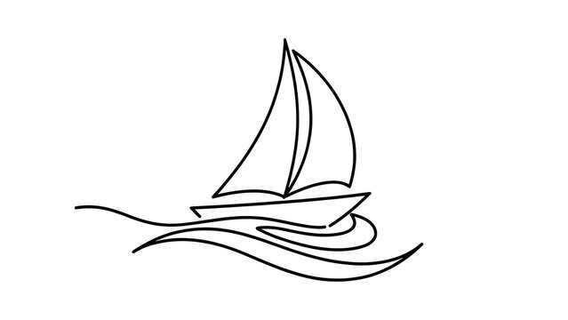 Minimalist sailboat line art white background.
