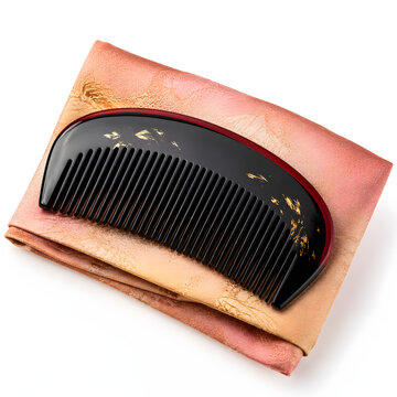 Japanese Lacquer Hair Comb On Silk Cloth 3D Render Illustration