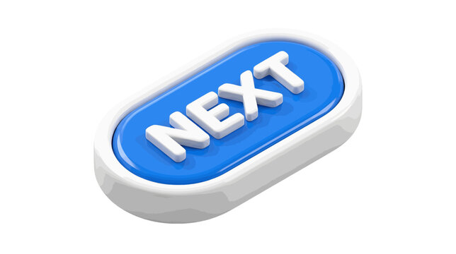 Vector illustration of 3d render of a blue glossy next button on a transparent background