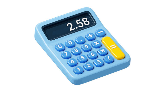 Vector illustration of blue calculator with display showing 258 on a transparent background