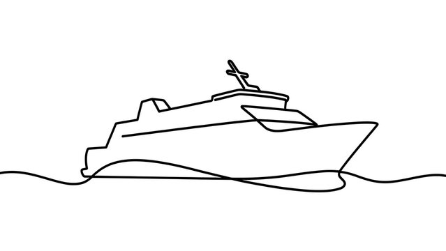 Minimalist line art cruise ship white background.