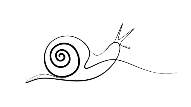 Minimalist snail line art illustration white background.