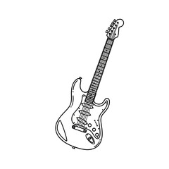 Fototapeta premium Minimalist Electric Guitar Line Art Vector Illustration Isolated on White Background