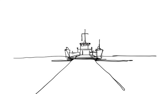 Hand drawn ship sketch on white background.