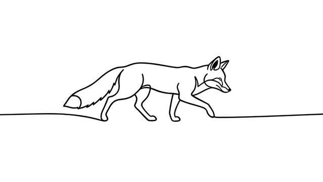 Minimalist fox line art illustration white background.