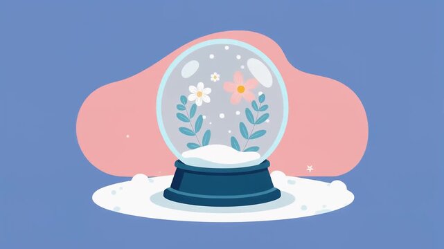 Spring snow globe with flowers. Floral glass sphere illustration for seasonal design.