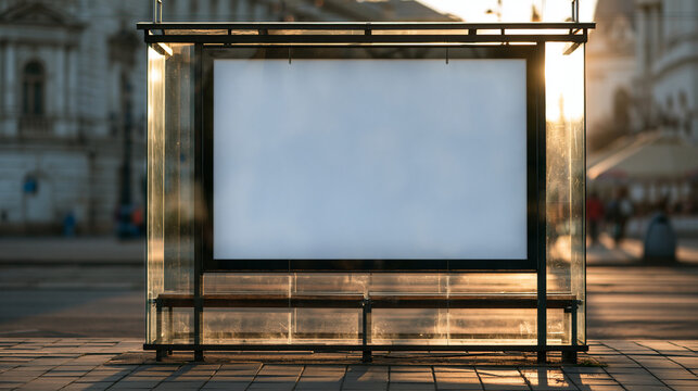Blank Billboard Mockup at Urban Bus Stop Shelter