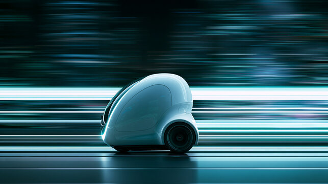 Futuristic Autonomous Electric Vehicle Pod Driving at High Speed