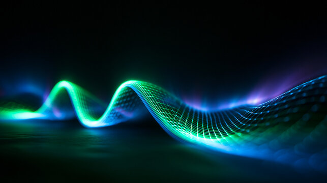 Abstract Glowing Digital Sound Wave and Technology Data Grid