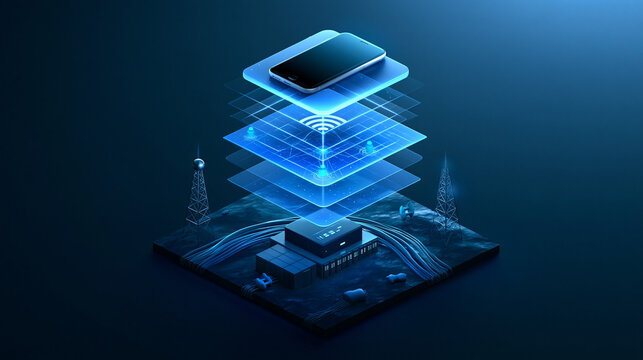 Isometric 5G Mobile Network Technology Concept with Smartphone