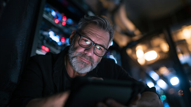 IT Specialist Working on Digital Tablet in Server Room