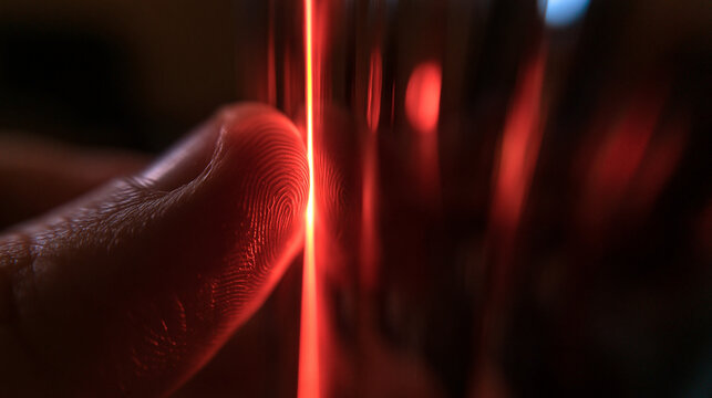 Fingerprint Being Scanned by Red Laser Beam