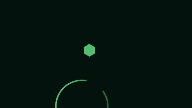 Minimalist green hexagon loading spinner animation with circular progress bar for digital interface and ui 4k