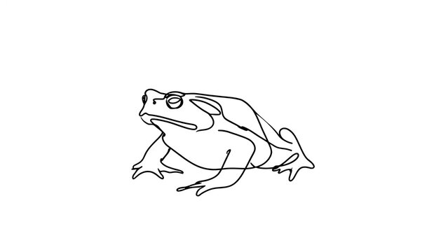 Line art frog illustration on white background.