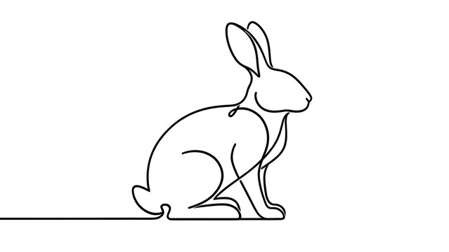 Minimalist rabbit illustration on white background.