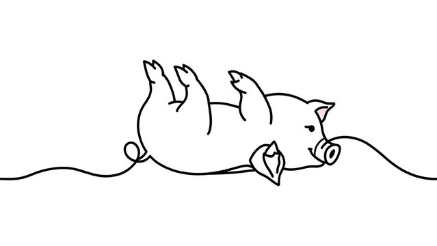 Sleeping pig illustration on white background.