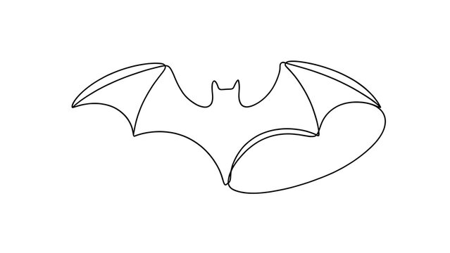Minimalist bat line drawing on white background.