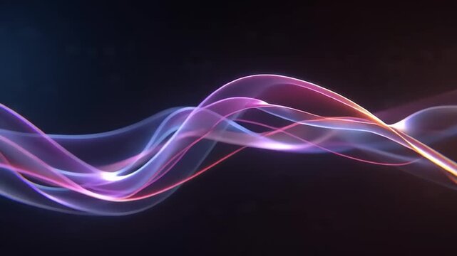 Abstract light ribbons in shades of purple and red weave through a deep void to represent ethereal motion and fluid connectivity.