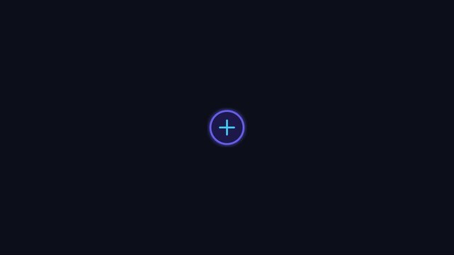 Minimalist neon plus sign animation glowing on dark 4k background, for user interface, and digital media projects
