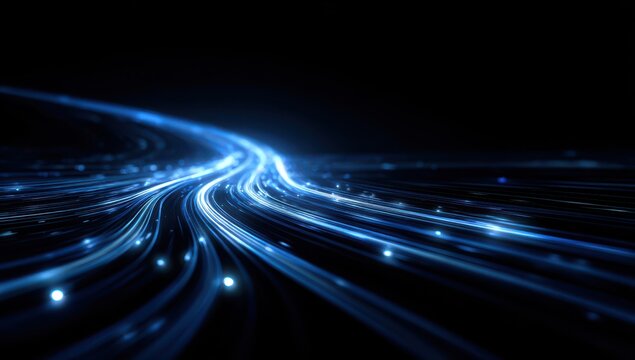 Digital light streaks flowing in motion representing rapid data transmission connectivity and modern network communication technology with transmission connectivity communication abstract