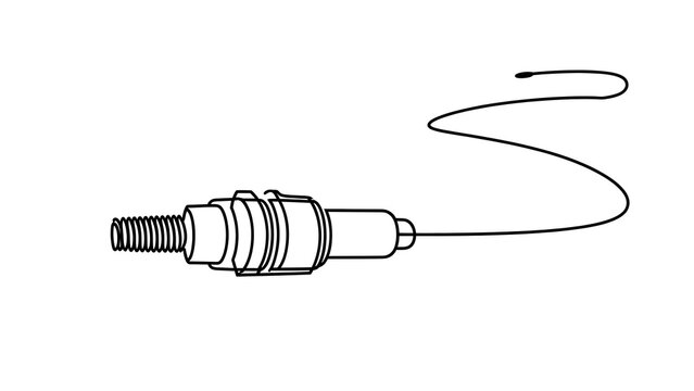 Spark plug with wire on white background.