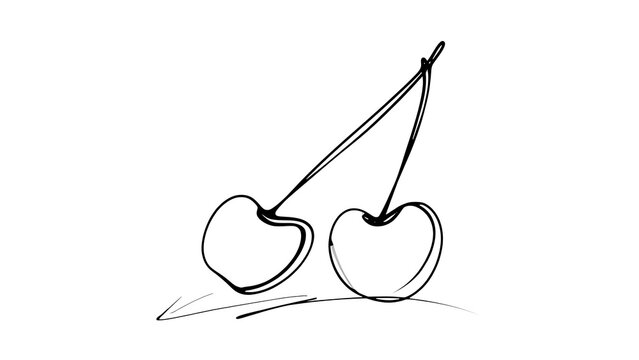 Minimalist line art cherries on white background.
