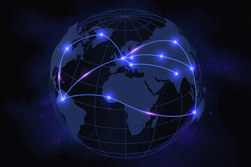 Fototapeta premium Abstract digital network glowing on dark earth globe background, suitable for technology concepts, global communication and data transfer visualization