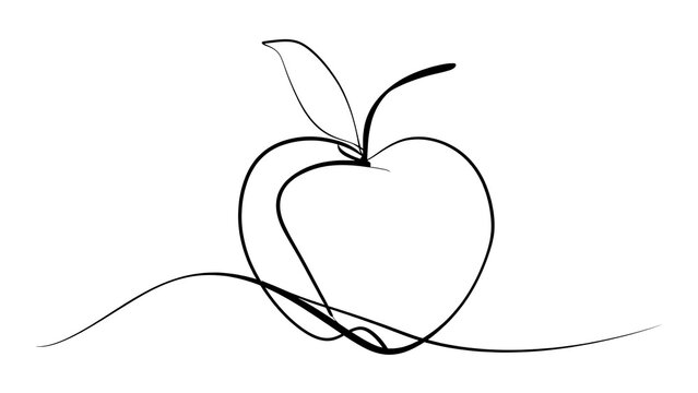 Minimalist apple line drawing white background.