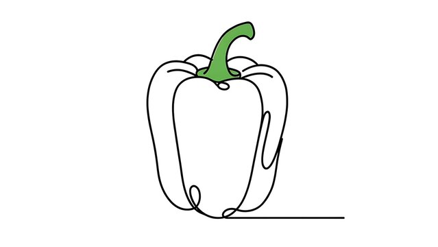 Minimalist green bell pepper line art white background.