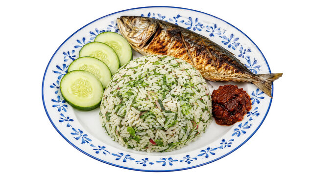 Nasi Ulam Herb Rice with Grilled Mackerel and Sambal