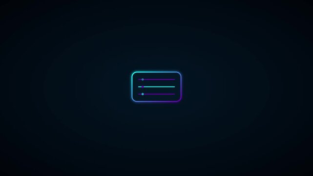 Neon glowing settings menu animation with slider controls for ui and digital interface projects 4k