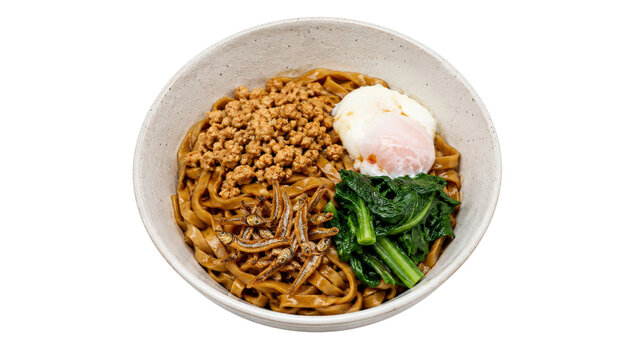 Pan Mee Bowl with Poached Egg and Fried Anchovies