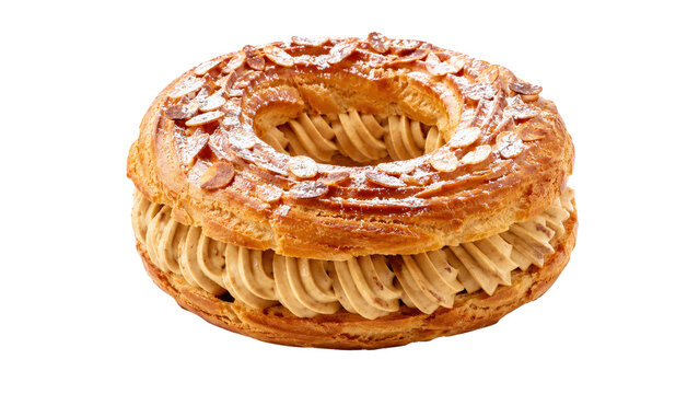 Paris Brest French Pastry with Praline Cream on Transparent Background