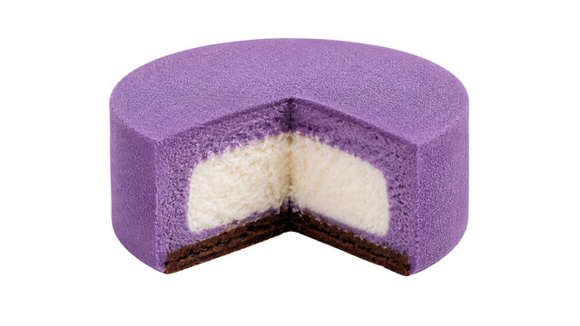 Purple Mousse Cake with White Cream Filling and Missing Slice