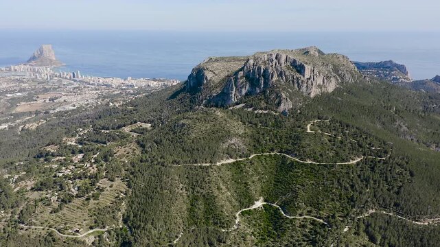 Aerial view of Pe&ntilde;on de Ifach and Olta mountain, a fantastic area in the Mediterranean Sea, Alicante, Spain.