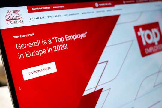 Mexico city, mexico, 01 19 2026: generali website displaying top employer certification in europe