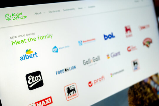 Mexico city, mexico, 01 26 2026: ahold delhaize website showing varied retail brand portfolio