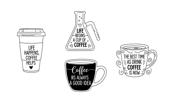 Coffee quotes collection hand drawn illustrations for cafes merchandise and morning motivation designs