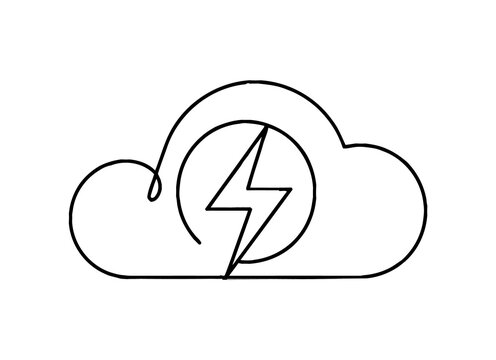 Minimalist line art cloud with lightning bolt energy and weather concept