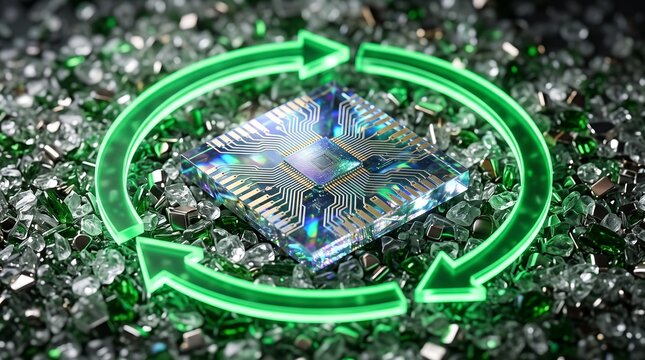 Green Circular Economy Microchip and Electronic Recycling Concept