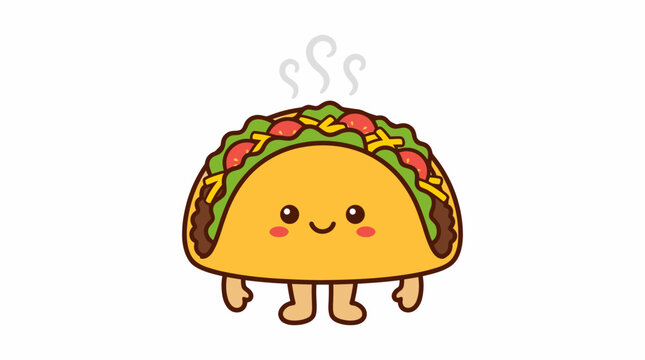 Happy cartoon taco character with smiling face