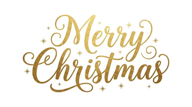 Elegant gold merry christmas lettering with sparkling glitter texture isolated on a clean white background for holiday design
