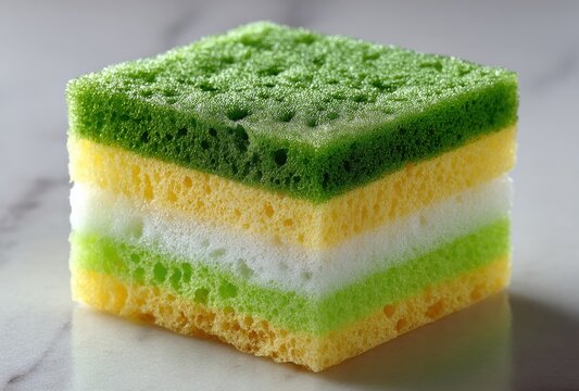Layered sponge confection, light green, yellow, white
