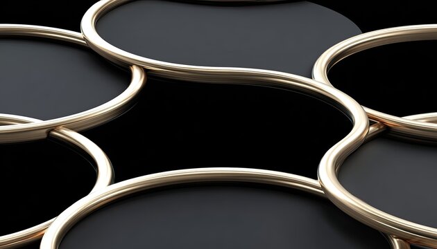Abstract design of overlapping black circles with gold rings