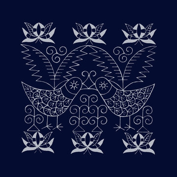 Miao Batik Twin Bird Pattern Traditional Chinese Folk Design JPG