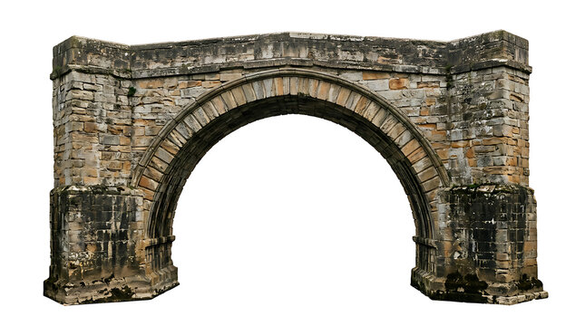 Ancient Stone Arch Bridge Architectural Element Isolated on White Background