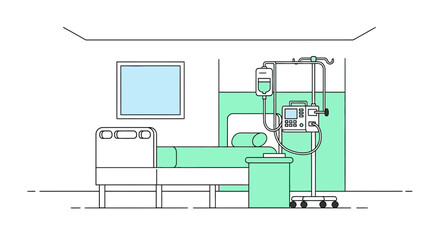 Fototapeta premium Minimalist Hospital Room Illustrative Design Showing Medical Equipment and Infusion
