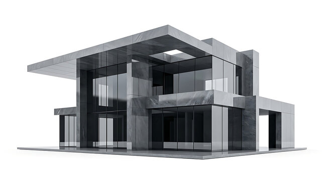 Modern Minimalist Luxury House Architecture Design Isolated Against A Plain White Background