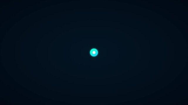 Minimalist atomic orbit animation with glowing blue nucleus and electron particle 4k science
