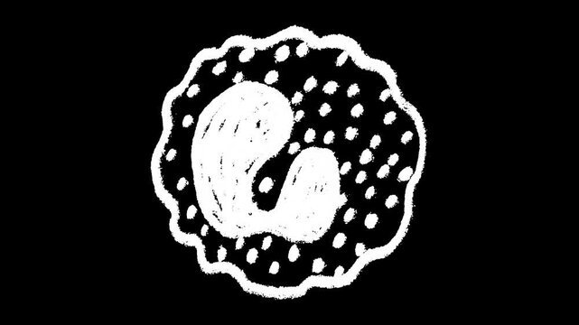Hand-drawn white chalk Basophil white blood cell drawing icon on alpha